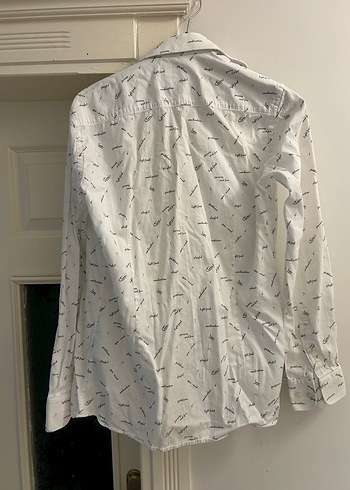 Beyaz Baskılı Uzun Kollu Erkek Keten Gömlek - Görsel 2