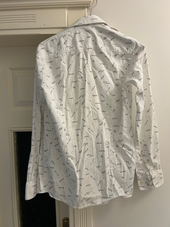 Beyaz Baskılı Uzun Kollu Erkek Keten Gömlek - Görsel 2