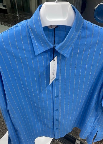 Mavi Çizgili Düğmeli Erkek Gömlek - Görsel 4