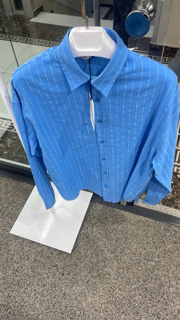 Mavi Çizgili Düğmeli Erkek Gömlek - Görsel 2