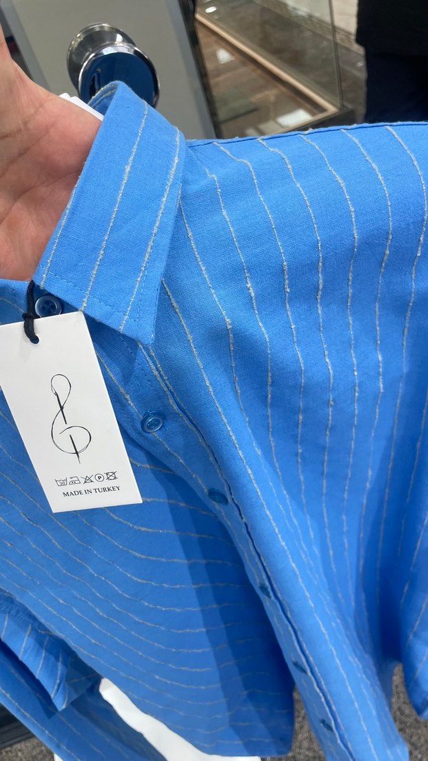 Mavi Çizgili Düğmeli Erkek Gömlek - Görsel 3
