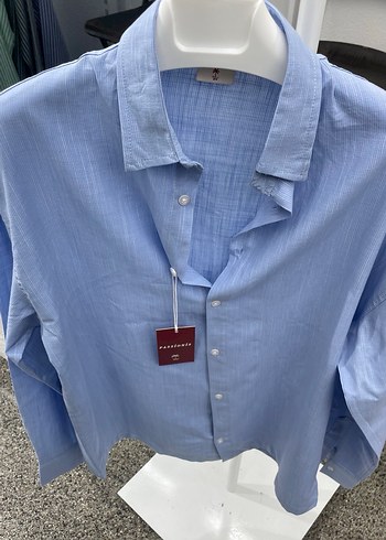 Mavi Keten Düğmeli Erkek  Gömlek - Görsel 3