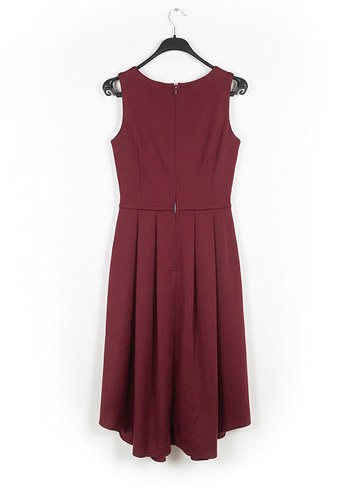 Bordo Midi Kloş Elbise Pilili - Görsel 2