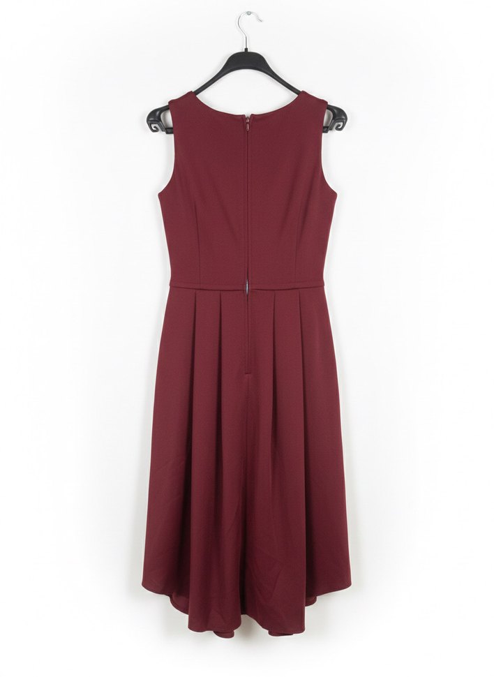 Bordo Midi Kloş Elbise Pilili - Görsel 2