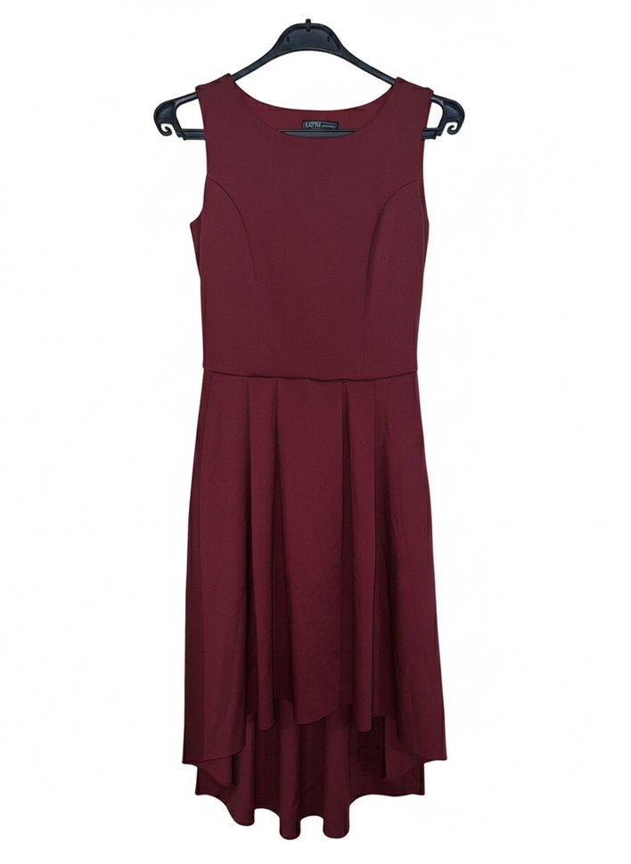 Bordo Midi Kloş Elbise Pilili - Görsel 3