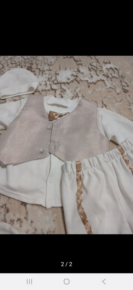 Dantelli Nakışlı Beyaz Erkek Bebek Takımı - Görsel 2