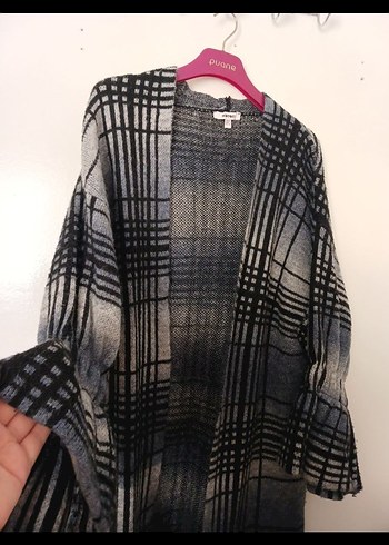 Gri Uzun Örme Salaş Kadın Hırka - Görsel 2