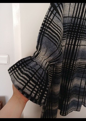 Gri Uzun Örme Salaş Kadın Hırka - Görsel 5