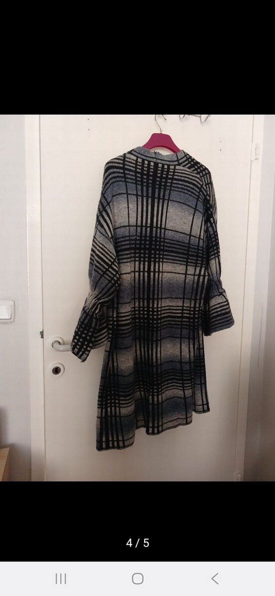 Gri Uzun Örme Salaş Kadın Hırka - Görsel 4