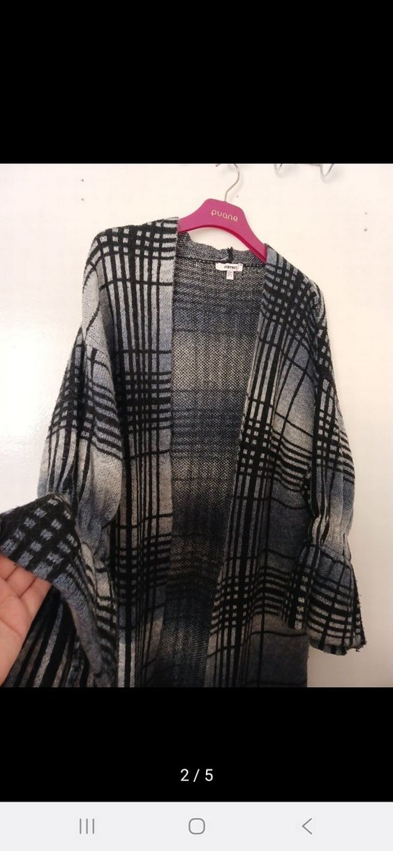 Gri Uzun Örme Salaş Kadın Hırka - Görsel 2