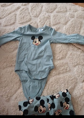 Mavi Mickey Baskılı Bebek Takımı Kapüşonlu - Görsel 3