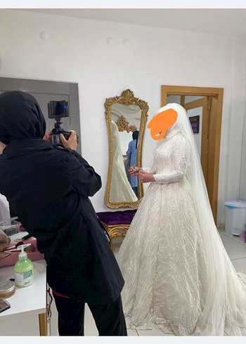 Uzun Kollu Beyaz Prenses Gelinlik - Görsel 2