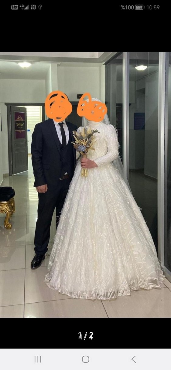 Uzun Kollu Beyaz Prenses Gelinlik - Görsel 4