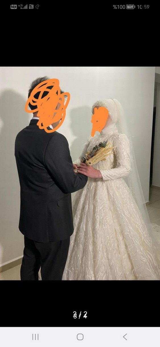 Uzun Kollu Beyaz Prenses Gelinlik - Görsel 3