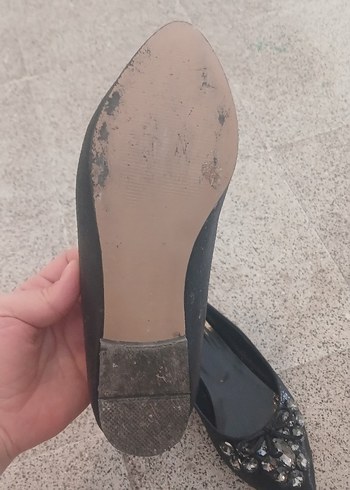 Siyah Parlak Taşlı Dolgu Topuklu Kadın Babet - Görsel 4