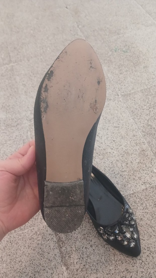 Siyah Parlak Taşlı Dolgu Topuklu Kadın Babet - Görsel 4