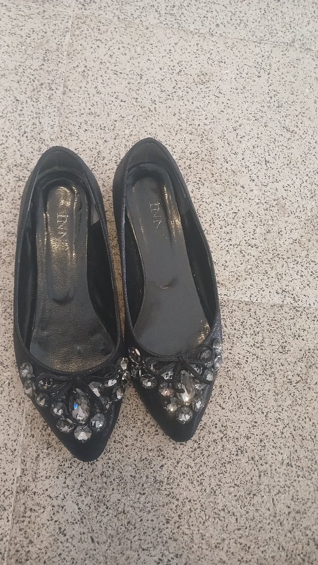 Siyah Parlak Taşlı Dolgu Topuklu Kadın Babet - Görsel 2