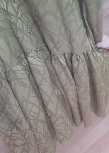 Drapeli Yağ Yeşili  Uzun Bohem Elbise - Görsel 6