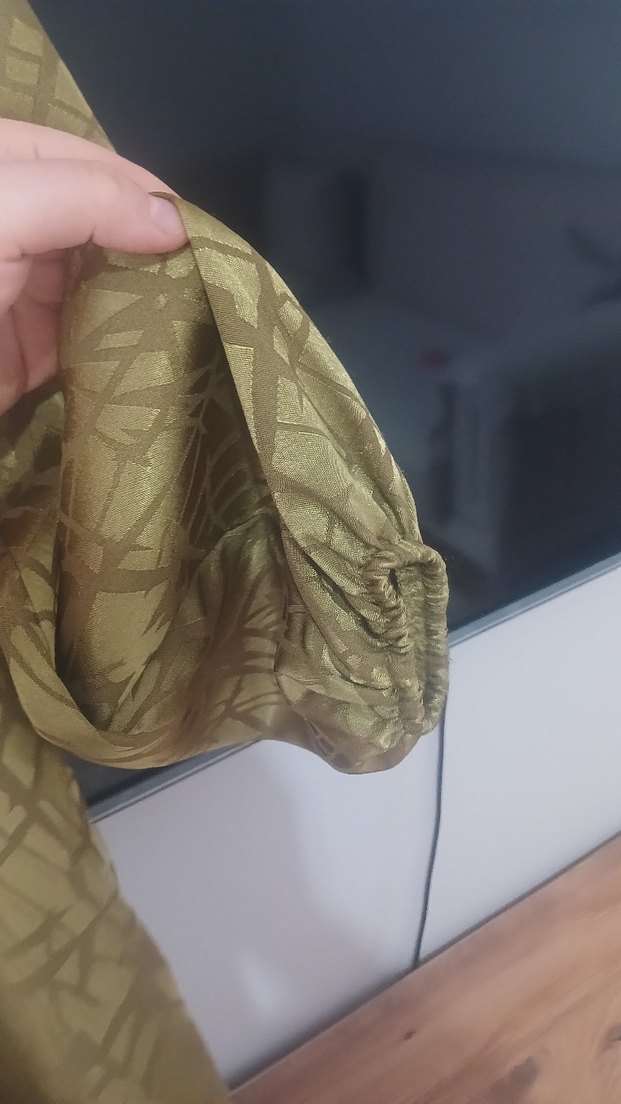 Drapeli Yağ Yeşili  Uzun Bohem Elbise - Görsel 5