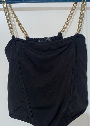 Zincir Detaylı Siyah Mini Büstiyer - Görsel 2