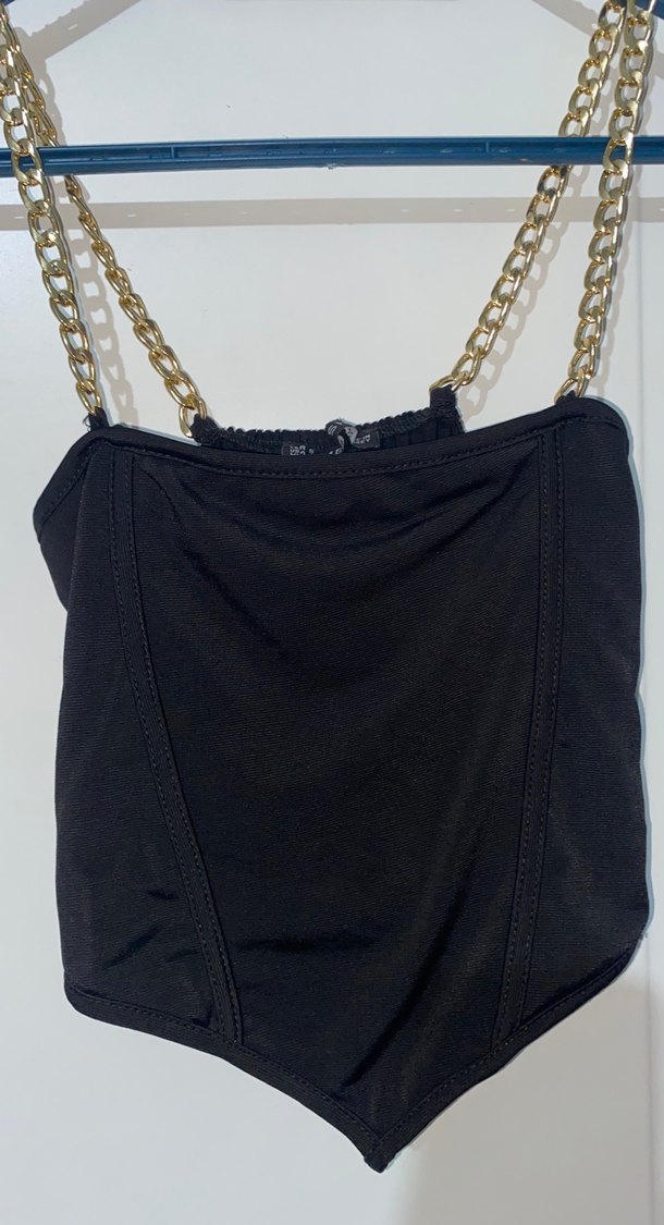 Zincir Detaylı Siyah Mini Büstiyer - Görsel 2