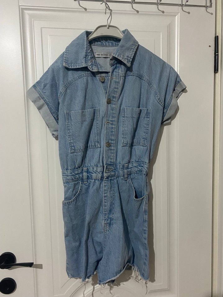 Mavi Denim Kısa Kollu Kadın Tulum - Görsel 2