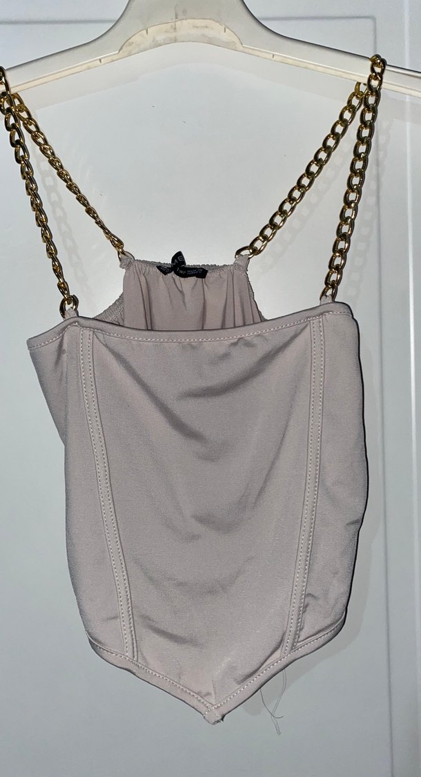 Zincir Detaylı Bej Strappy Büstiyer - Görsel 2