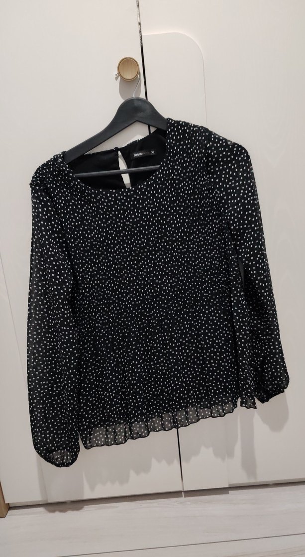 Kadın Siyah Puantiyeli Uzun Kollu Bluz - Görsel 2