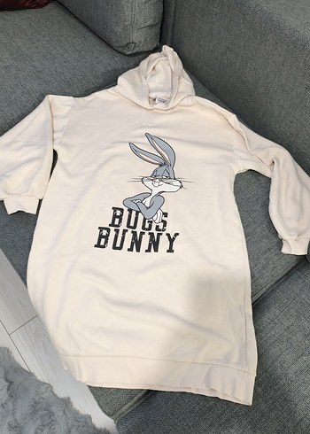 Bugs Bunny Baskılı Kadın Beyaz Sweatshirt standart beden - Görsel 4