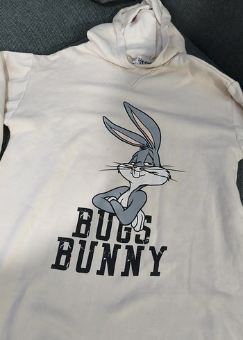 Bugs Bunny Baskılı Kadın Beyaz Sweatshirt standart beden - Görsel 2