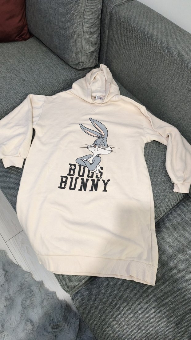 Bugs Bunny Baskılı Kadın Beyaz Sweatshirt standart beden - Görsel 4