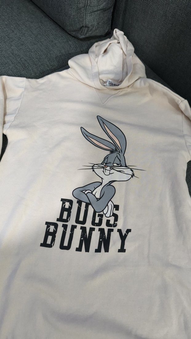 Bugs Bunny Baskılı Kadın Beyaz Sweatshirt standart beden - Görsel 2