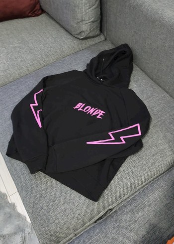 Siyah Kapüşonlu Rock Punk Sweatshirt.dar kalıp ve yepyeni - Görsel 4