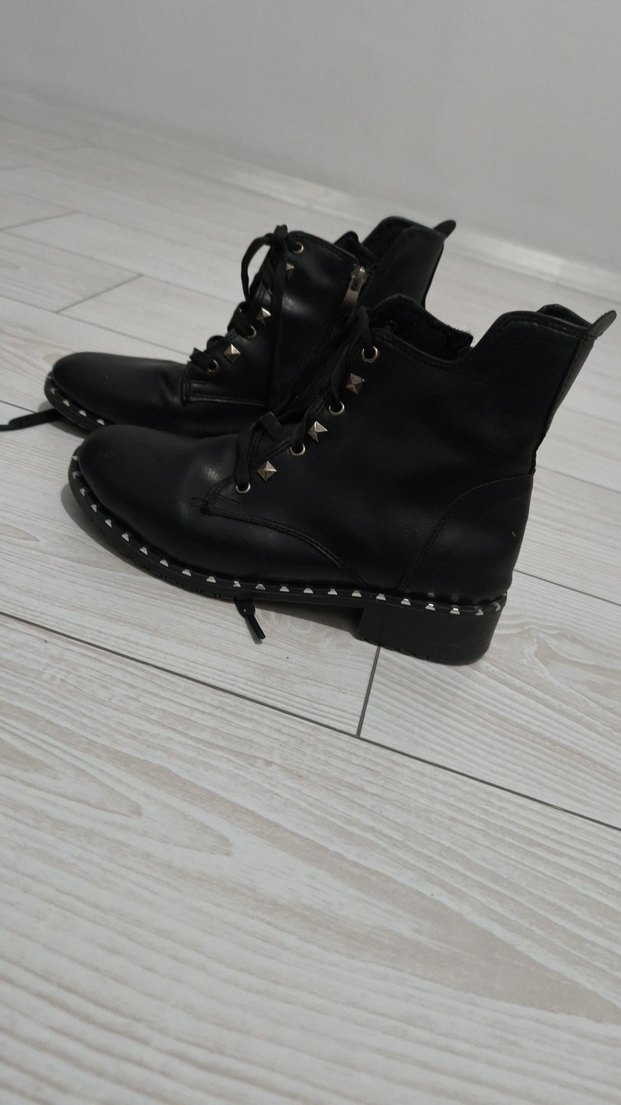 Siyah Deri Goth Kadın Botları - Görsel 5