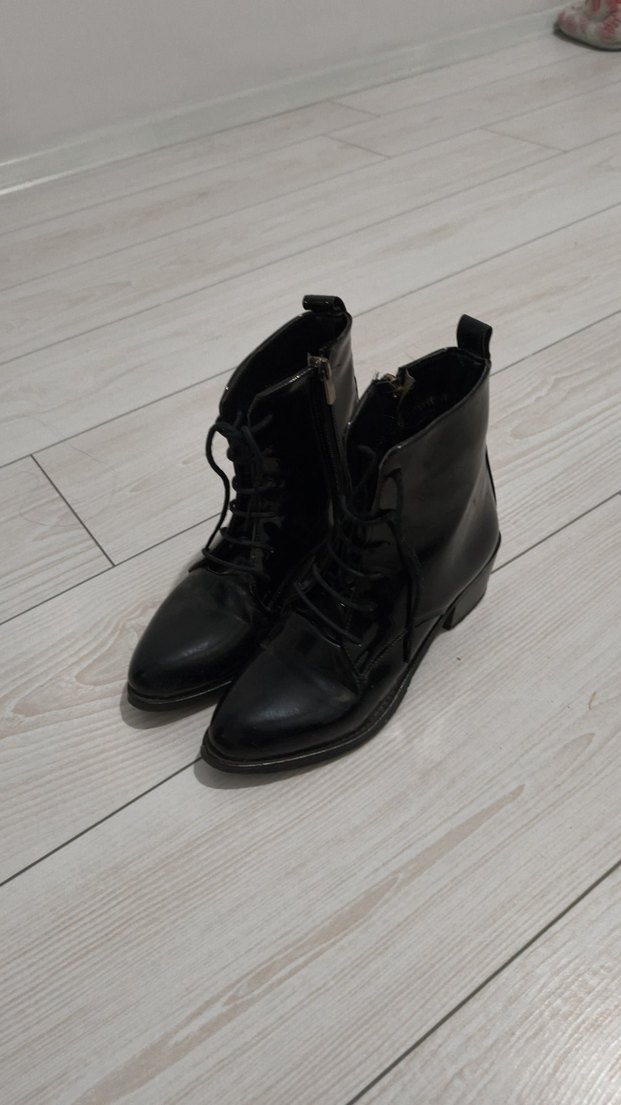 Deri Siyah Goth Topuklu Kadın Bot - Görsel 4