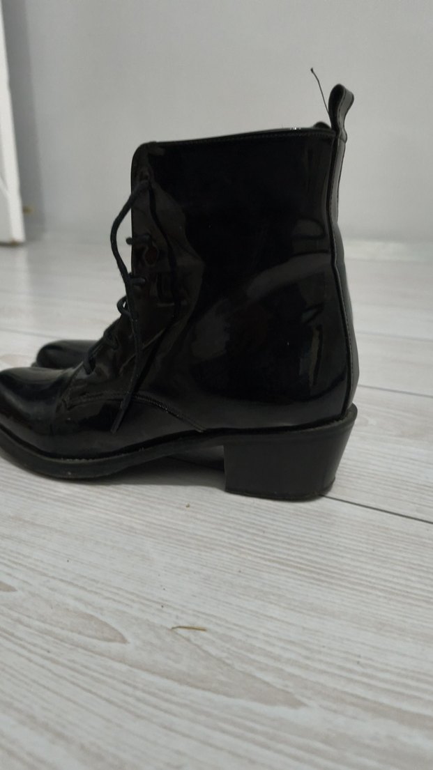 Deri Siyah Goth Topuklu Kadın Bot - Görsel 5