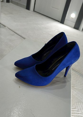 Mavi Süet Stiletto Topuklu Kadın Ayakkabı hiç kullanılmadı sifir - Görsel 2