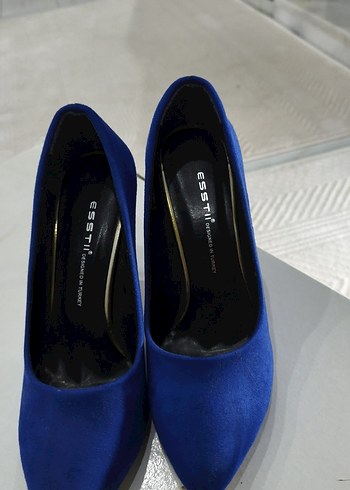 Mavi Süet Stiletto Topuklu Kadın Ayakkabı hiç kullanılmadı sifir - Görsel 4
