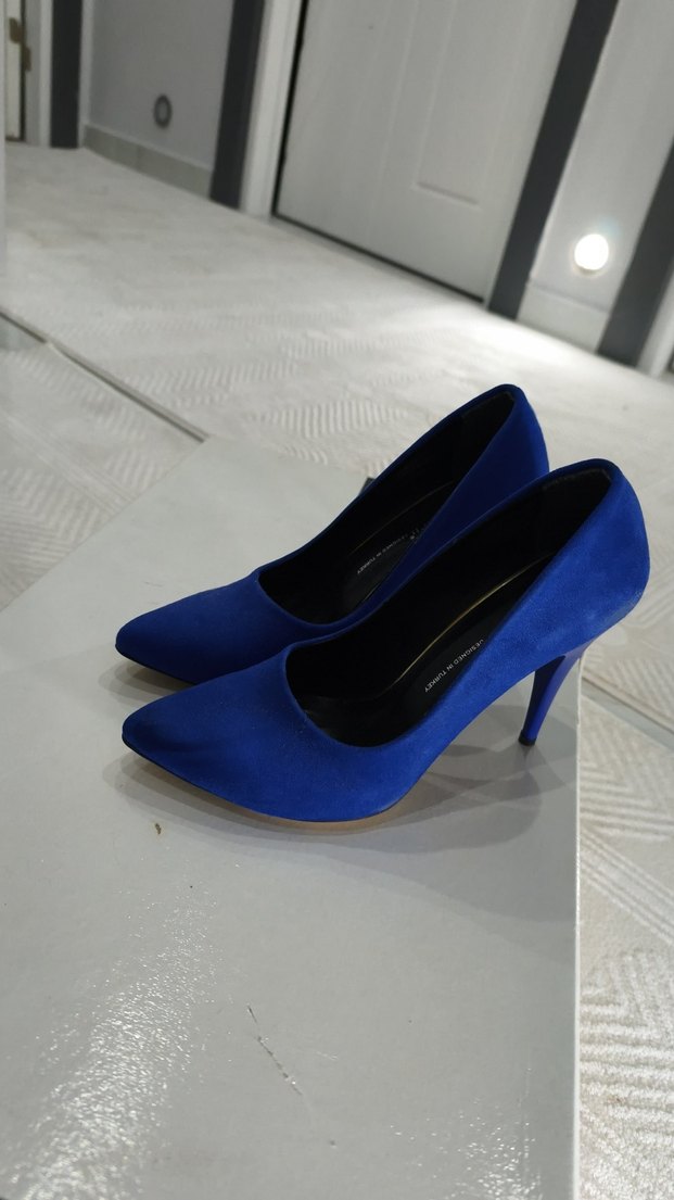 Mavi Süet Stiletto Topuklu Kadın Ayakkabı hiç kullanılmadı sifir - Görsel 2