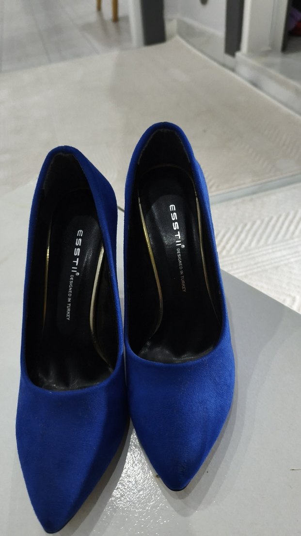 Mavi Süet Stiletto Topuklu Kadın Ayakkabı hiç kullanılmadı sifir - Görsel 4