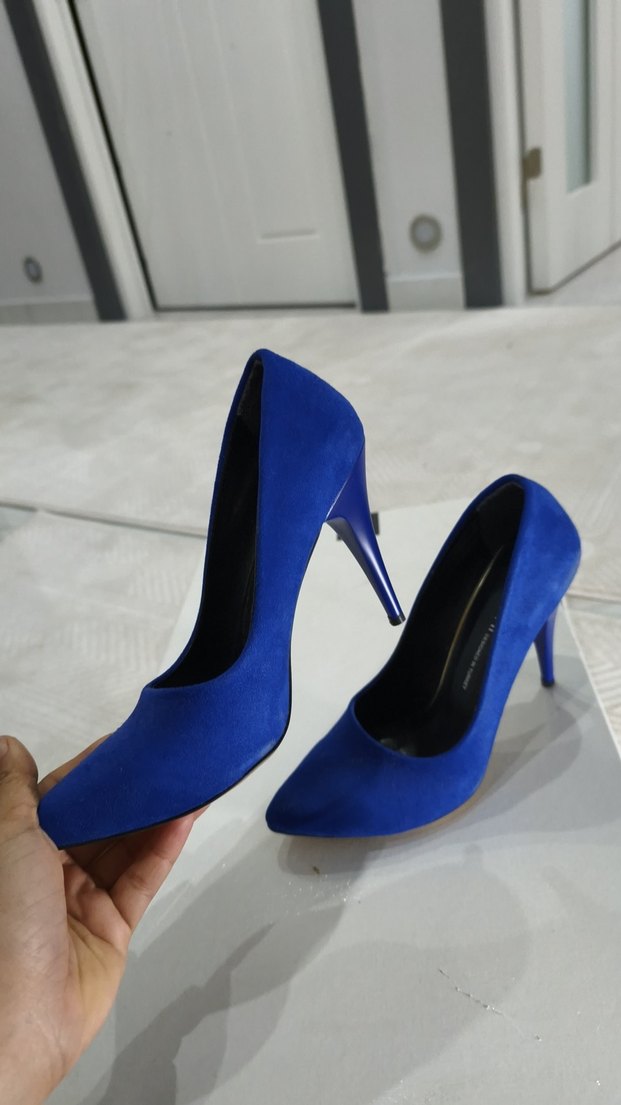 Mavi Süet Stiletto Topuklu Kadın Ayakkabı hiç kullanılmadı sifir - Görsel 3
