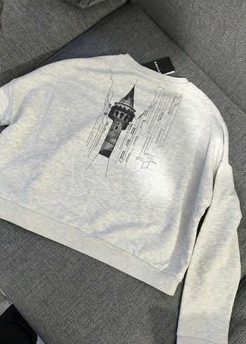 Gri Pamuklu Kadın Sweatshirt - Görsel 4
