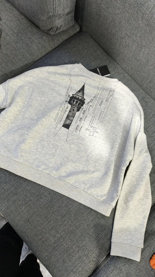 Gri Pamuklu Kadın Sweatshirt - Görsel 4