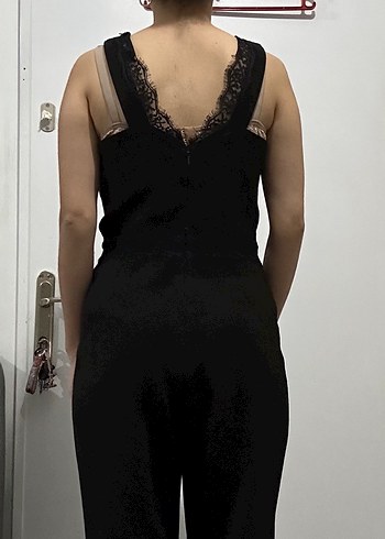 Kadın Siyah Dantel Detaylı Midi Tulum - Görsel 2