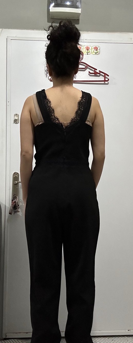 Kadın Siyah Dantel Detaylı Midi Tulum - Görsel 2