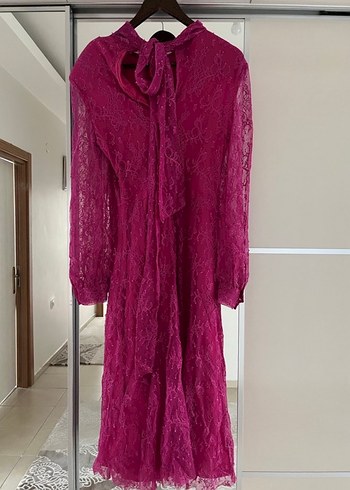 ZARA Fuşya Dantel Elbise-Beden M - Görsel 2