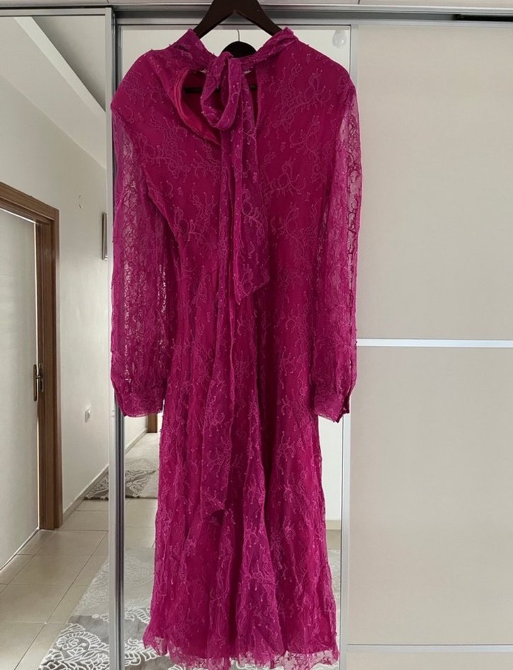 ZARA Fuşya Dantel Elbise-Beden M - Görsel 2