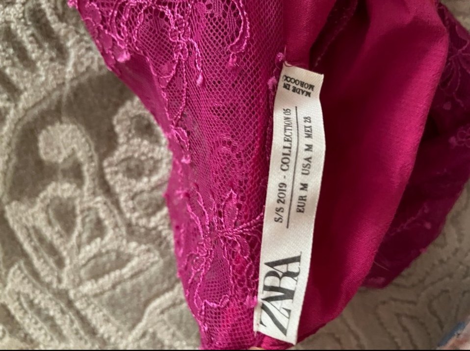 ZARA Fuşya Dantel Elbise-Beden M - Görsel 3