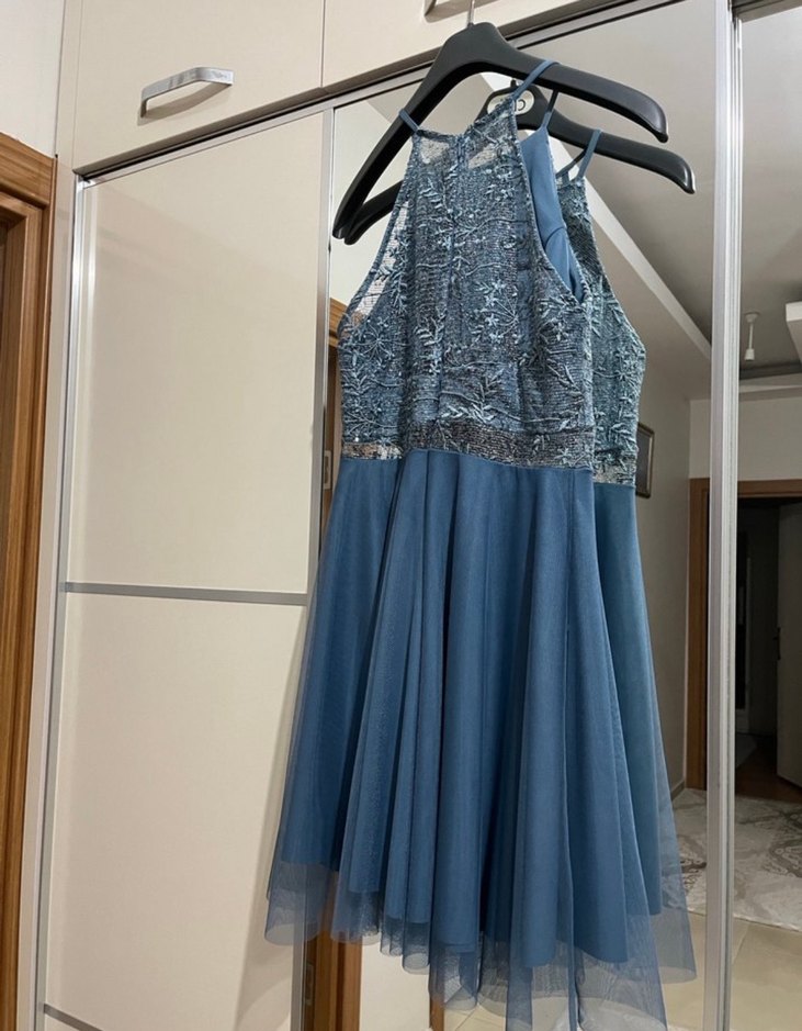 Lacivert Drapeli Üst Abiye Elbise-Beden:40 - Görsel 2