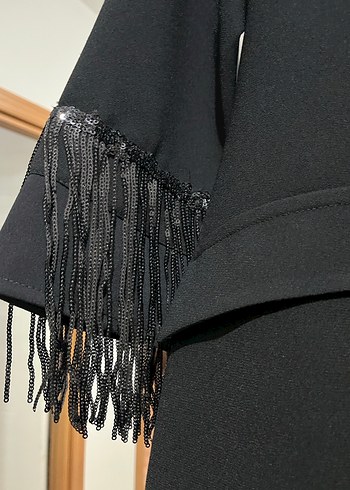 Modailgi Püsküllü Siyah Uzun Kadın  Ceket - Görsel 3